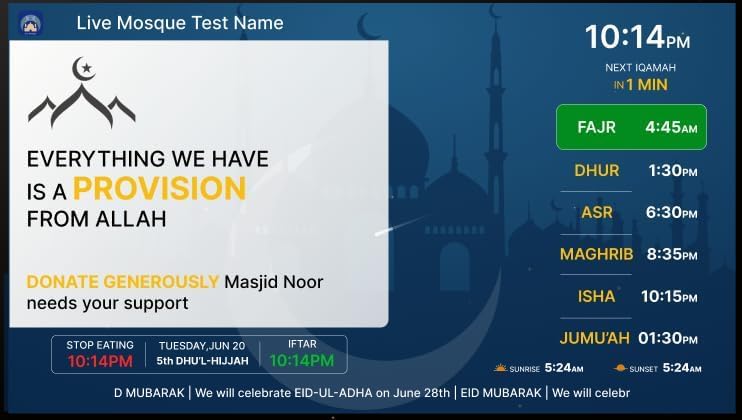 Masjid Clock prayer time display for mosques