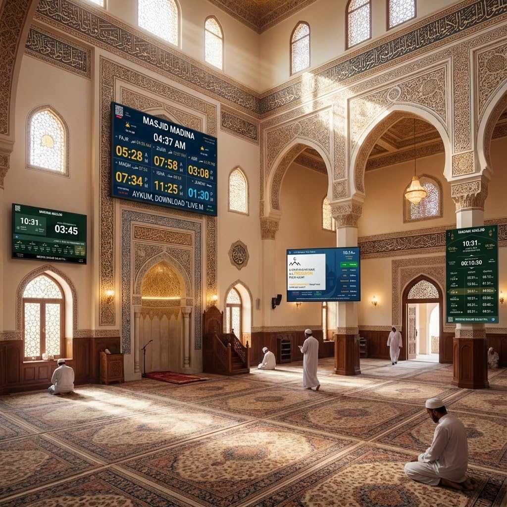 Masjid Clock digital prayer and Iqamah display on a mosque TV